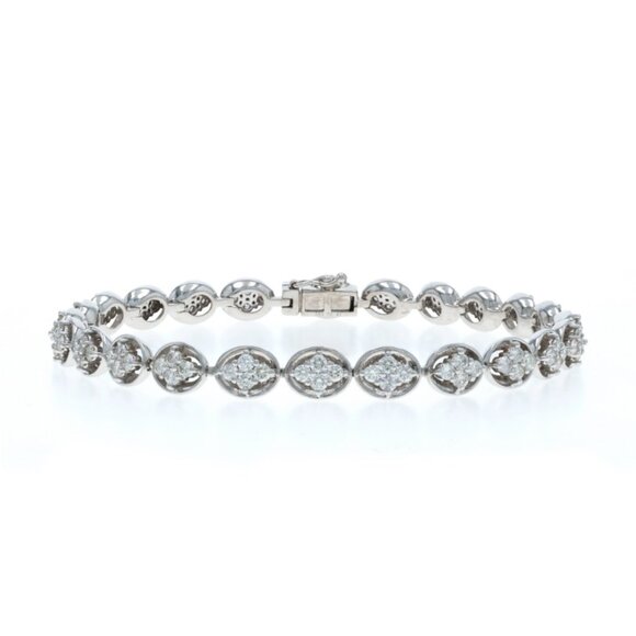 White Gold Diamond Cluster Link Bracelet 7" 6 3/4" 14k Round Brilliant 2.41ctw - Picture 1 of 6